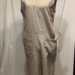 Bohojumpsuit Beachlunchlounge Beige white stripe linen blend Women’s medium